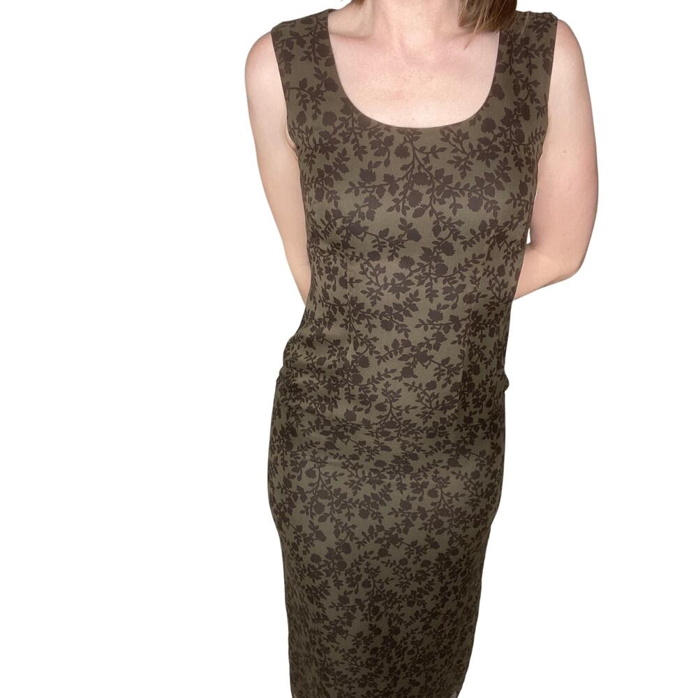 Vintage Banana Republic Y2K Neutral Brown Two-Tone Floral 100% Silk Maxi Dress 0